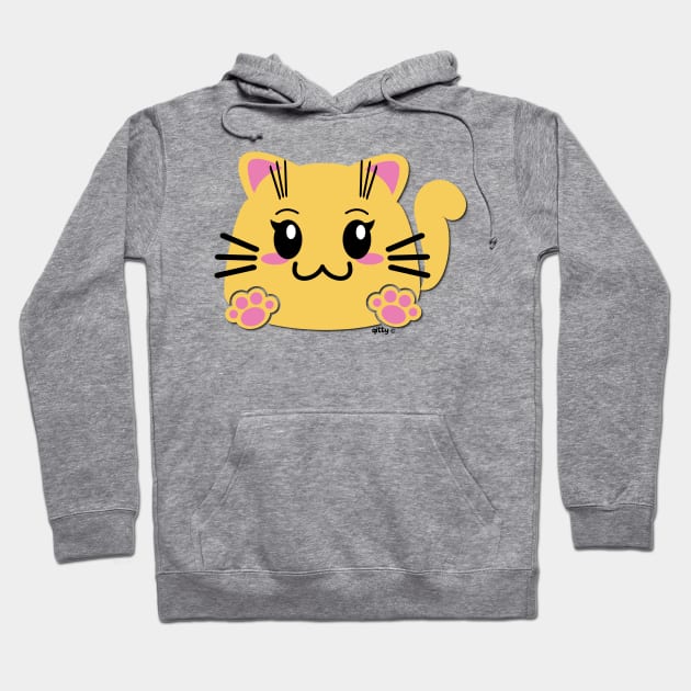 Qitty Cute Cartoon Blob Kitty | Sitting Plain Hoodie by aRtVerse